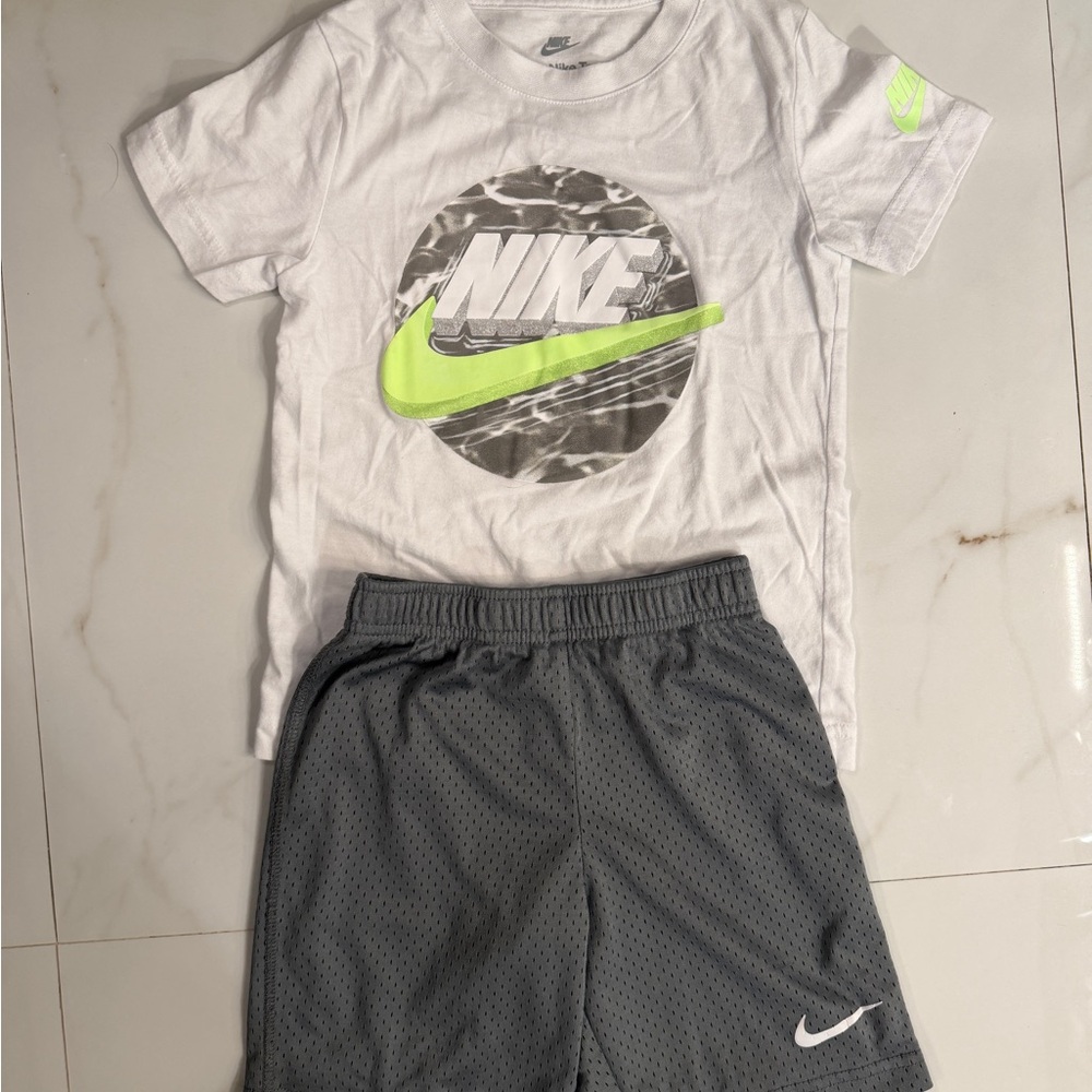 Nike White Tee and Dark Gray Shorts Set